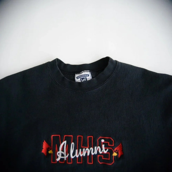 Vintage 90's Lee Crossgrain Navy MHS Alumni Crewneck Sweater XL - Picture 9 of 11
